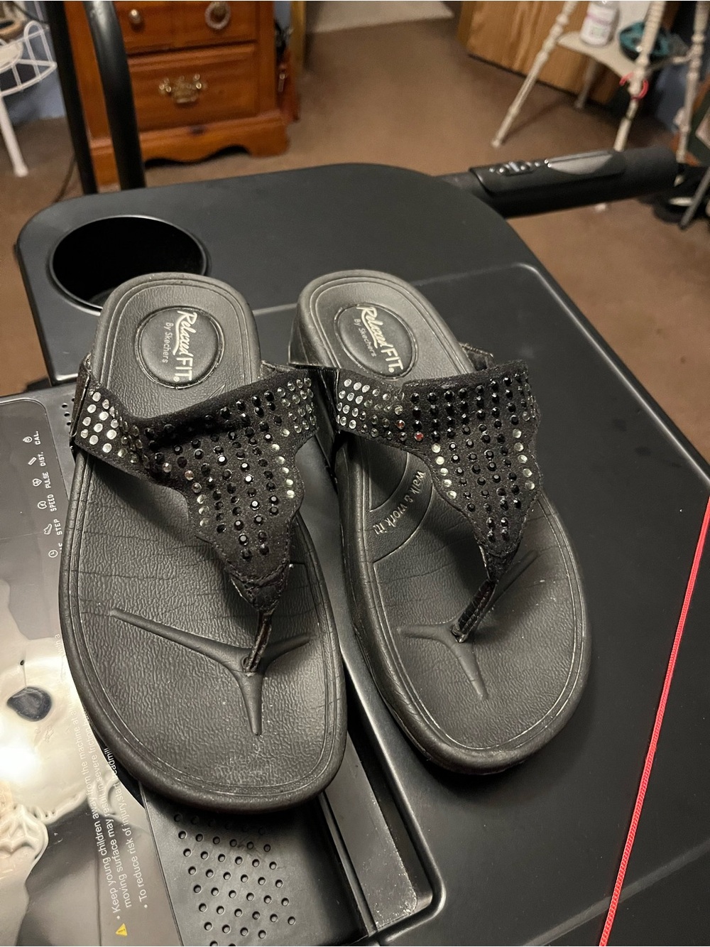 Skechers Black Rhinestone Thong Sandals for Women